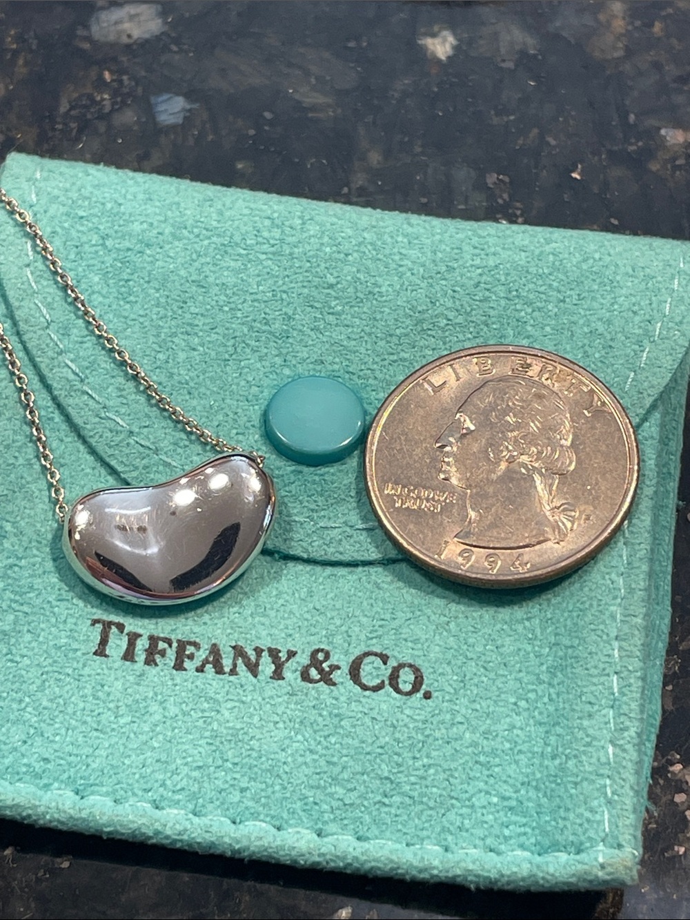 Authentic Tiffany & Co Elsa Peretti Bean Pendant 18mm